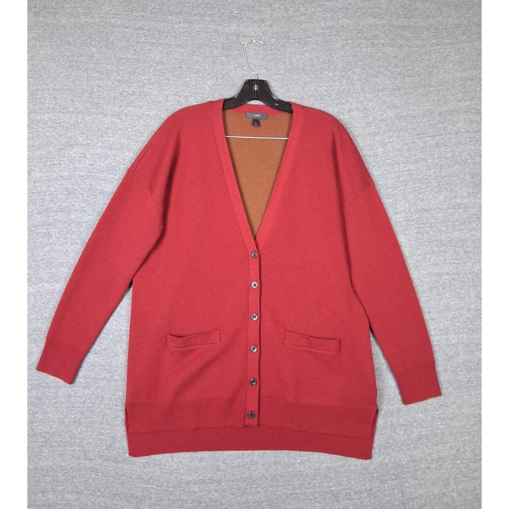J Crew Womens Sweater Small Red Merino Wool Cardigan Dark Academia Preppy Casual